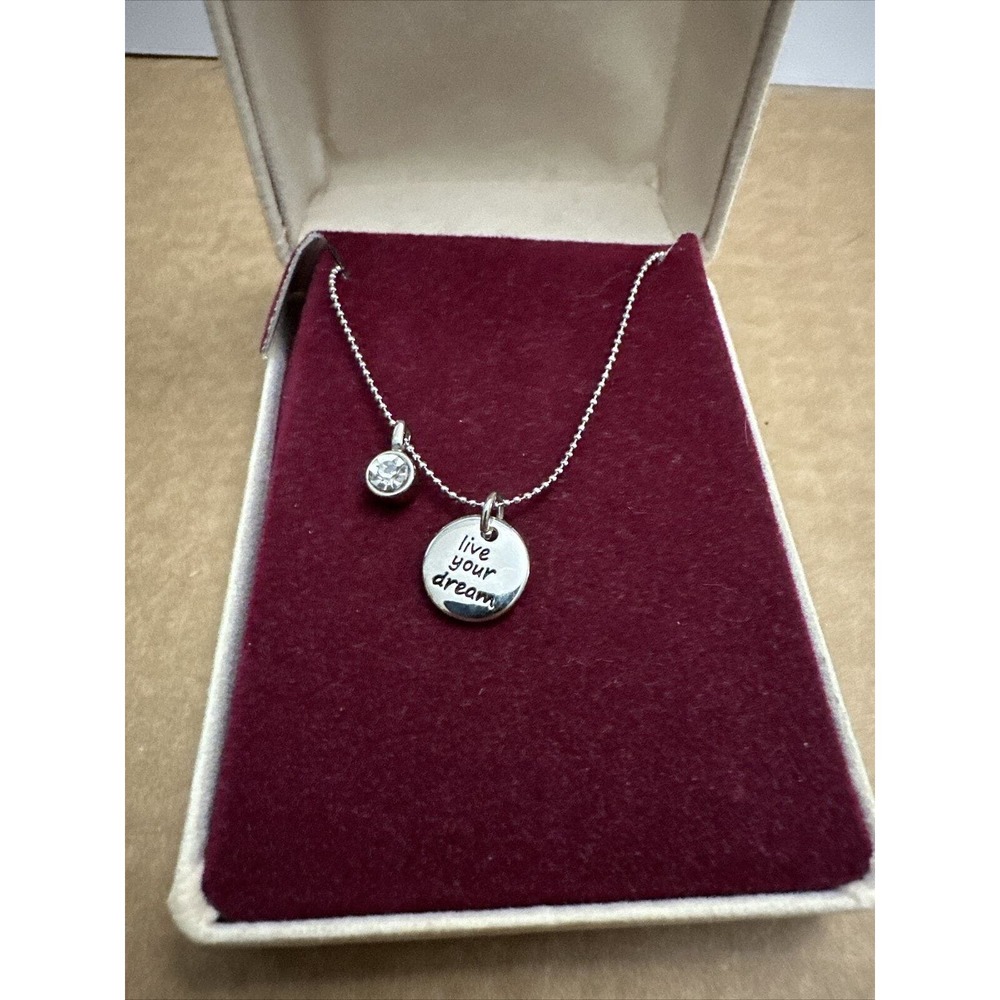 Lia Sophia Silver Tone Chain Live Your Dream Rhinestone Pendant Charm Necklace